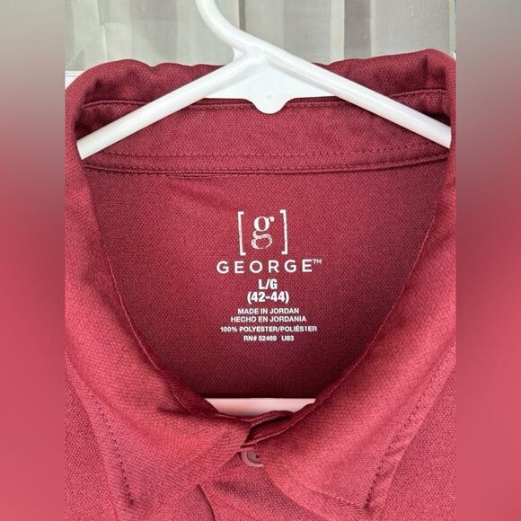 George Men’s Large Solid Maroon Activewear Short Sleeve Collared Polo Shirt •EUC - Picture 6 of 9